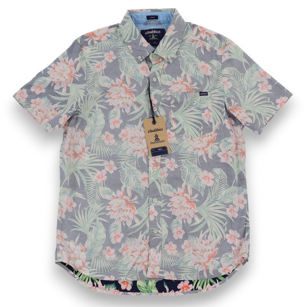 Chubbies Friday Shirt Mens Small Floral Hawaiian Short Sleeve Reverse Print NWD
